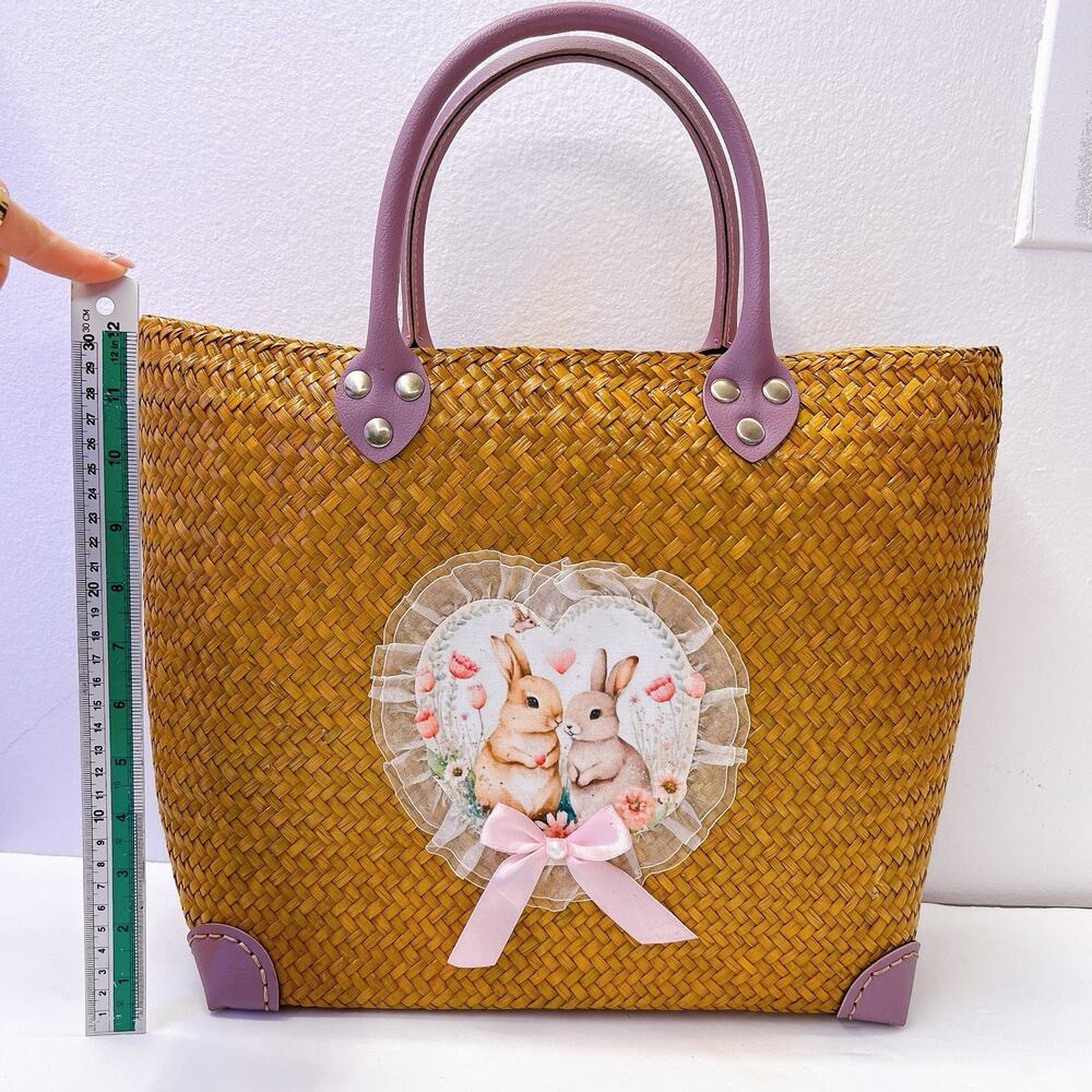 NEW! Handmade Hand Woven Bag Tote Leather Handle From Krachut Plant Unique Purse - Picture 14 of 14